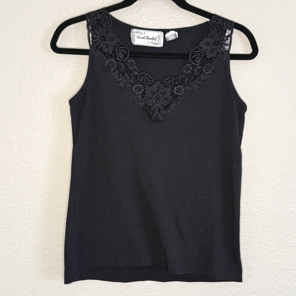 Vintage Fairy Grunge Whimsigoth Black Lace Trim Tank Sleeveless Womens Small 90s